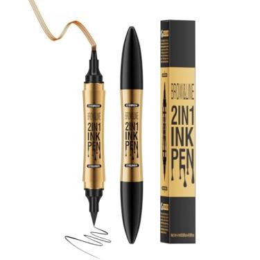 Imagem de Caneta de microblading de sobrancelha 2 em 1, 2024 nova caneta de sobrancelha 3D Microblading lápis de tatuagem 4 pontas de garfo, lápis de sobrancelha mágico à prova d'água para maquiagem natural