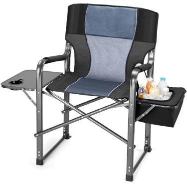 Imagem de Cadeiras de acampamento grandes, suporte resistente de 226,8 kg, cadeira de diretores com encosto acolchoado e braço, cadeiras esportivas com suporte para copos, cadeiras dobráveis dobráveis, cadeira