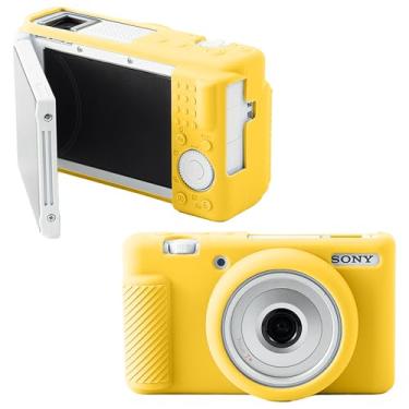 Imagem de Leayjeen Capa protetora de silicone compatível com câmera Sony Black Card ZV1-F, ZV1M2 ZV1F capa protetora de silicone macia, com capa de lente removível para fotografia (amarelo)
