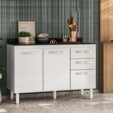 Imagem de Gabinete Para Pia 1,20m 2 Portas 3 Gavetas Com Tampo Branco Austin Nicioli