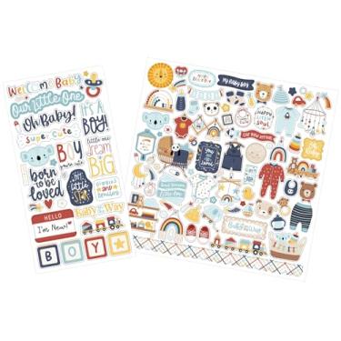 Imagem de Adesivos de scrapbook para bebês meninos - recortes de papelão com palavras fofas de bebê, adesivo de scrapbook de menino recém-nascido - Álbum de fotos colorido e enfeites de artesanato DIY - Total