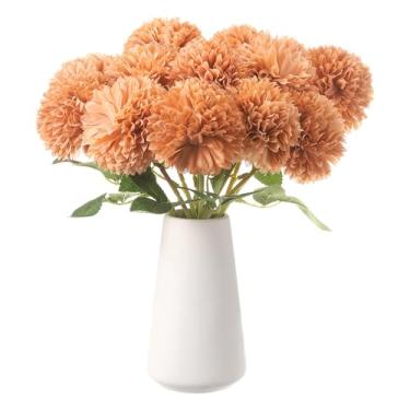 Imagem de HARFINGTON 12 peças de flores artificiais de crisântemo, flores artificiais de crisântemo, buquê de flores falsas de seda para decoração de festa de casamento, jardim e casa, marrom