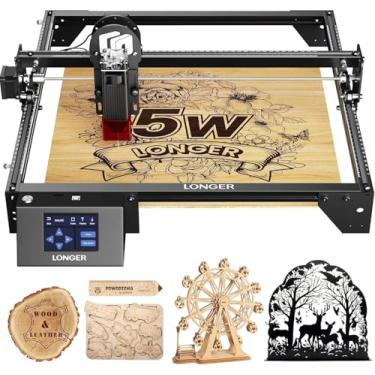 Imagem de LONGER Gravador a laser Ray5 5000 MW Máquina de gravação a laser DIY de alta precisão para madeira, metal, vidro acrílico, couro com tela sensível ao toque de 3,5 polegadas, 400 x 400 mm, ponto laser