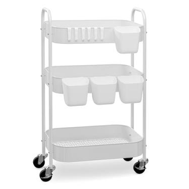 Imagem de Carrinho de rodinhas de metal de 3 camadas com rodas, carrinho organizador utilitário de armazenamento para cozinha, banheiro, escritório, itens essenciais para bebês e maquiagem - Rodízios