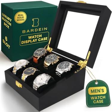 Imagem de Bardein Caixa de exibição de relógio premium para homens e mulheres – Vitrine angular de madeira real de luxo com tampa de vidro resistente a arranhões, suporte de caixa de relógio, suporte de madeira