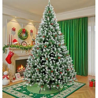 Imagem de Árvore de Natal, 2.4M Arvore de Nata 1550 Galhos, Decoração de Natal, Árvore de Natal com Pinhas, Cerejas e Neve, com Base de Metal, (2.4M)