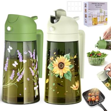Imagem de Pulverizador de óleo de 470 ml para cozinhar - Frasco dispensador de azeite de oliva de grau alimentício 2 em 1 para utensílios de cozinha, fritadeira a ar, salada, churrasco - Conjunto de 2