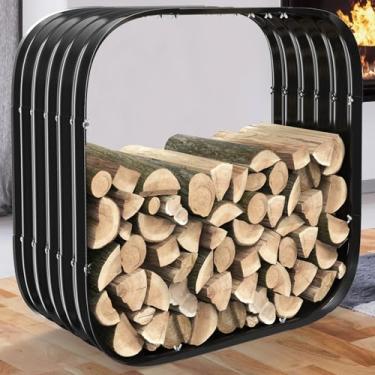 Imagem de Rack de lenha de 68,5 cm para ambientes internos e externos com cobertura de teto, suporte de tronco de lareira resistente, suportes de madeira de metal de aço galvanizado para varanda, deck e