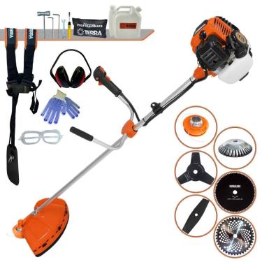 Imagem de Cortador de Grama Robusto À Gasolina Terra GR520XP 52cc 2,5HP de Potência 6500rpm Roçadeira Profissional Lateral Completa Com 6 Opções de Cortes + EPI