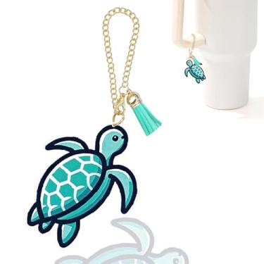 Imagem de Ldntly Acessórios de copo Stanley de tartaruga azul, pingentes Stanley para alça de garrafa de água, chaveiro, chaveiro de tartaruga, presentes para mulheres, mãe, irmã, amiga, aniversário, decoração