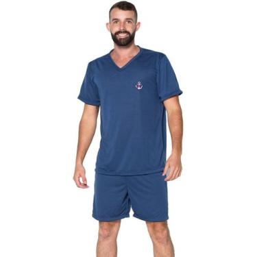 Imagem de Pijama Masculino Gola V Fechado WLS Modas Básico Roupa de Dormir Frio 