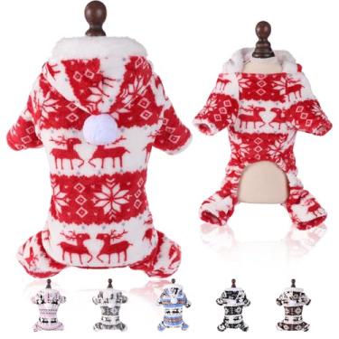 Imagem de Roupas para cães, roupas para animais de estimação de lã coral macia, roupas de gato para meninos e meninas, roupas quentes de inverno para gatos e cães de Natal (vermelho, 3GG)
