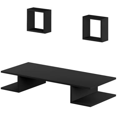Imagem de Mesa Computador Suspensa Escrivaninha Com Nichos em Mdf Reforçado 15mm Preto
