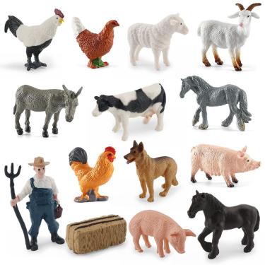 Imagem de Mini conjunto de bonecos de animais de fazenda, 14 peças de PVC com brinquedo de fazendeiro para crianças