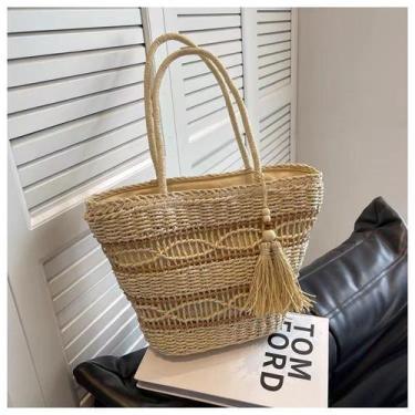 Imagem de Bolsa de palha com borla, bolsa de ombro, bolsa de praia, bolsa versát