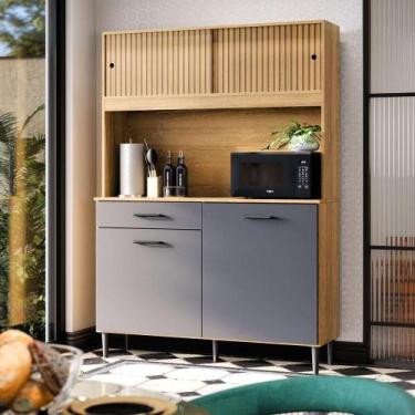 Imagem de Armário De Cozinha Grazi Compacta Com 4 Portas E 1 Gaveta Ripado Grafi