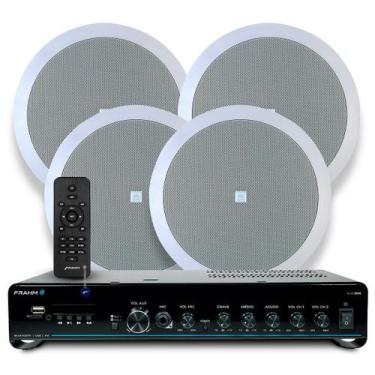 Imagem de Kit Som Ambiente Embutir Teto Jbl 4 Arandelas Retangular + Receiver Sl