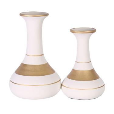Imagem de Par de Vasos Long Pipe em Cerâmica Fosca Decorativa - White Golden - V
