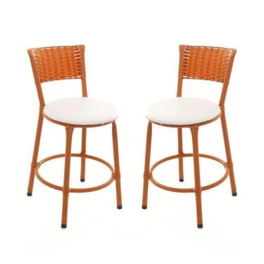 Imagem de KIT 2 Banqueta Baixa Encapada Junco IMBUIA Bar Bistro Americana Cozinh