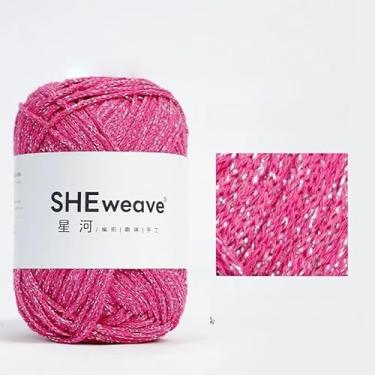 Imagem de Fio de macramê de 1,5 mm, cordão de macramê 100% algodão, fio de crochê 100 programas, fio brilhante, fio brilhante com glitter para crochê e cachecol (rosa rosa brilhante)