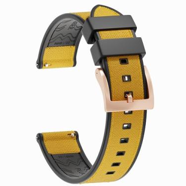 Imagem de JWNSPA FKM/FPM Pulseira de relógio híbrida de borracha e nylon impermeável - 20 mm 22 mm de substituição de liberação rápida - pulseira de fivela prata/preto/ouro rosa/ouro para homens e mulheres (20