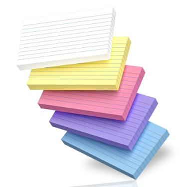 Imagem de 250 cartões de índice, cartões coloridos de 7 x 12 cm pautados com pautas, cartões de estudo com cartolina resistente, cartões duráveis para anotações, aprendizado de idiomas, material escolar e de