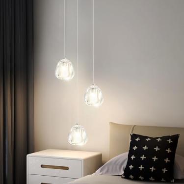Imagem de ABTTOI Lustre de cristal moderno 3 luzes redondo lustre de teto para ilha de cozinha luminária suspensa ajustável em altura para foyers salas de estar quartos