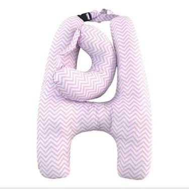 Imagem de Almofadas de Apoio para o Pescoço em Formato de H para Crianças com Apoio para o Pescoço Ajudam Você a Dormir e Descansar durante a Viagem(Chevron Rosa)