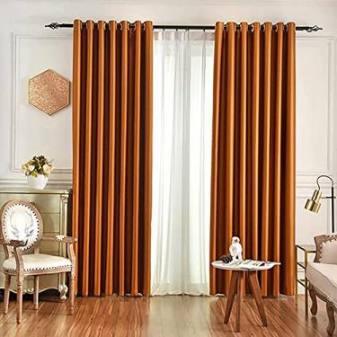 Imagem de Cortina blackout para sala de estar, cortinas de janela de cetim com ilhós, cortinas de janela de privacidade com isolamento térmico para quarto 1 painel - cortina laranja 200 x 270 cm