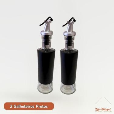 Imagem de Galheteiro de Vidro com Bico Dosador 300ml Inox Preto ou Prata Cozinha