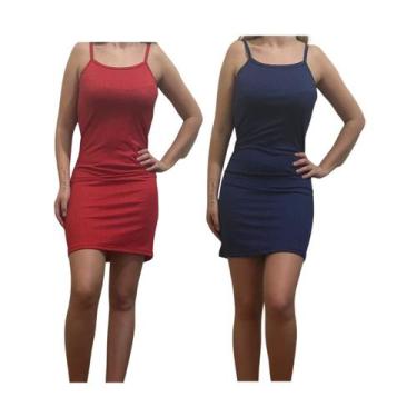 Imagem de KIT C/2 Vestidos Alcinha Canelado - Emporio J, Vermelho, Marinho, Unic