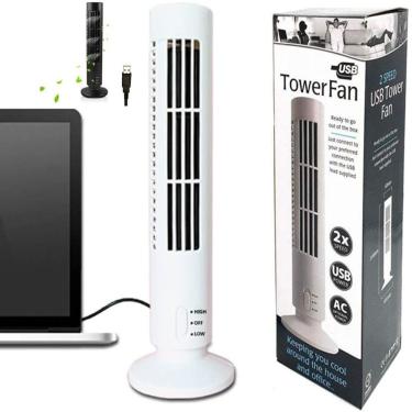 Imagem de Ventilador Mesa Portátil Usb Torre Circulador Vertical 2 Velocidades Compacto Mini Multiuso Bivolt Branco
