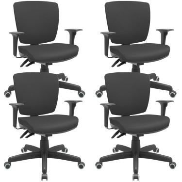 Imagem de Kit 04 Cadeiras de Escritório Executiva Office Giratória Preto Baixa Flexi P03 Vinil Preto - Lyam