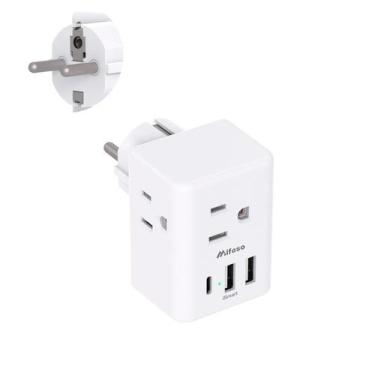Imagem de Adaptador de alimentação de viagem Mifaso tipo E/F com 3 tomadas 3 USB