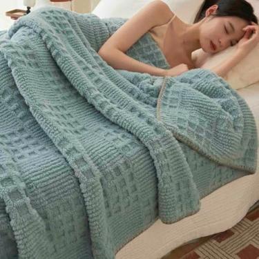 Imagem de JUSHZ Cobertor de lã ponderado xale fofo feminino masculino para cama adulto casal solteiro para sofá resiste ao desbotamento para aquecer no escritório, sala de estar ou carro (azul, 100 x 150 cm)