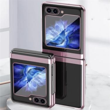 Imagem de Capa protetora transparente chapeada para Samsung Galaxy Z Flip 5 5G 2023 Hard Box Phone Case, ouro rosa, para Z Flip 5
