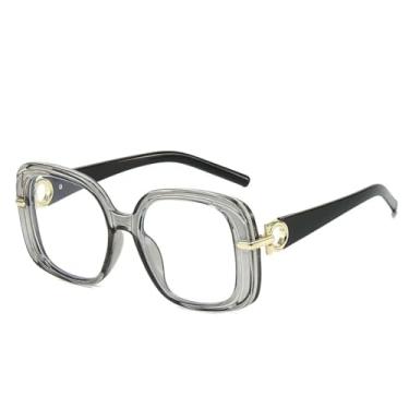 Imagem de HCPIHF Óculos vintage grandes femininos e masculinos, armação grande punk de luxo (cinza transparente)