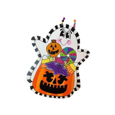 Imagem de oshhni Pendurador de porta de doces ou travessuras, placa de porta de Halloween, decoração de porta de festa de Halloween para porta da frente da da