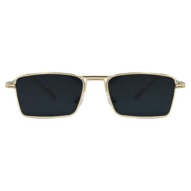 Imagem de Óculos de Sol Retangular Premium Vintage Retro Metal Fino Blogueira UV400 Unisex Feminino Masculino - Modelo Lux - Cacife Brand (Dourado e Preto)