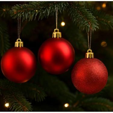 Imagem de Enfeites de Natal 30 Bolinhas Vermelhas 4cm | Kit com Bolas Decorativas Lisa, Fosca e Glitter para Árvore Natalina