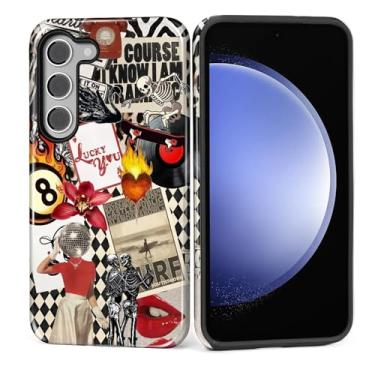 Imagem de MQJCYB Capa para Samsung Galaxy S23 Plus, híbrida, resistente, 2 em 1, resistente, à prova de choque, proteção brilhante, capa para Samsung Galaxy S23 Plus Disco Girl Vintage 8 Ball Collage