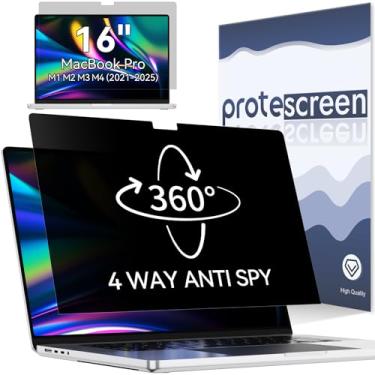 Imagem de Tela de privacidade de 360° para MacBook Pro de 16 polegadas (2021-2024, M1, M2, M3, M4), privacidade de 4 vias, antirreflexo, filtro de luz azul, protetor de laptop antiespionagem para computador Mac