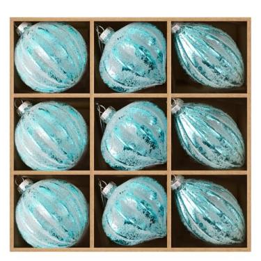 Imagem de DN DECONATION Conjunto de enfeites de bola de Natal de vidro fosco para pendurar com gotas sortidas, esferas e lanternas, decorações de Natal para árvores, guirlandas e festas vintage em casa (9 peças