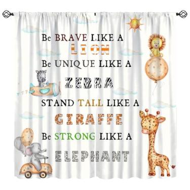 Imagem de Cortinas de animais com desenho animado, animais da selva, zebra, elefante, leão, girafa, blackout, cortinas com isolamento térmico, conjunto de 2 painéis para quarto de crianças, berçário, sala de