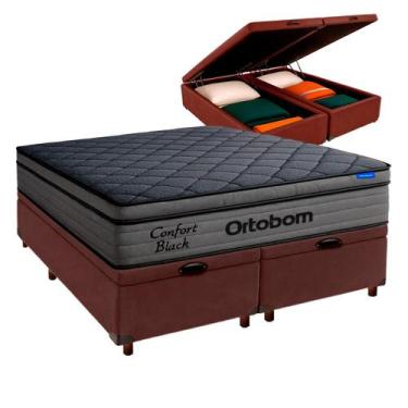 Imagem de Cama Box Bau Marrom + Colchão King Confort Black Espuma Soft Gel Ortob