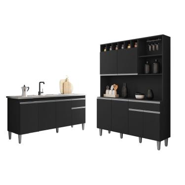 Imagem de Armário de Cozinha Alice com Balcão de Pia Tatiane 120m Sem Tampo Preto - AJL
