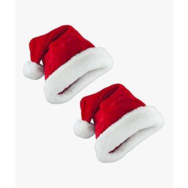 Imagem de Gorro de Papai Noel Clássico, Vermelho e Branco, Pelúcia Macia, Decoração Natalina, 2 Unidades