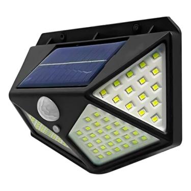 Imagem de Luminária Solar de Parede LED, 100 LEDs, 20W, Material ABS, Sensor de Presença, IP65 à Prova D'água, 3 Funções, Bateria Recarregável, Iluminação Externa, Preto
