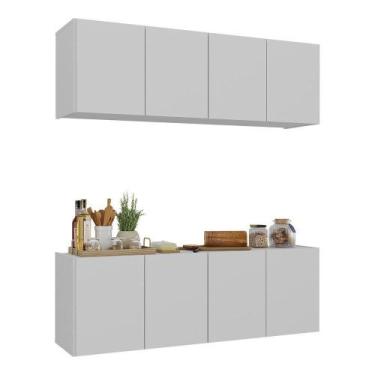 Imagem de Kit Armário De Cozinha E Balcão 4 Portas Multimóveis Mp2161 Branco Bra