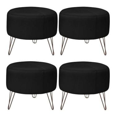 Imagem de Kit 4 Puffs Decorativos Redondo Couro Preto